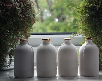 English fine bone china medium bottle with real gold - apothecary bottle - bud vase