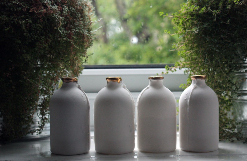 English fine bone china medium bottle with real gold apothecary bottle bud vase image 1