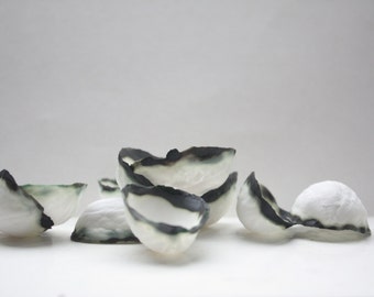 Walnut shells from stoneware English fine bone china with burnt looking finish effect, stoneware porcelain, white ceramic