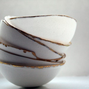 Fine bone china small stoneware bowl with real gold, white porcelain bowl, image 1
