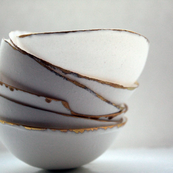 Fine bone china small stoneware bowl with real gold, white porcelain bowl,