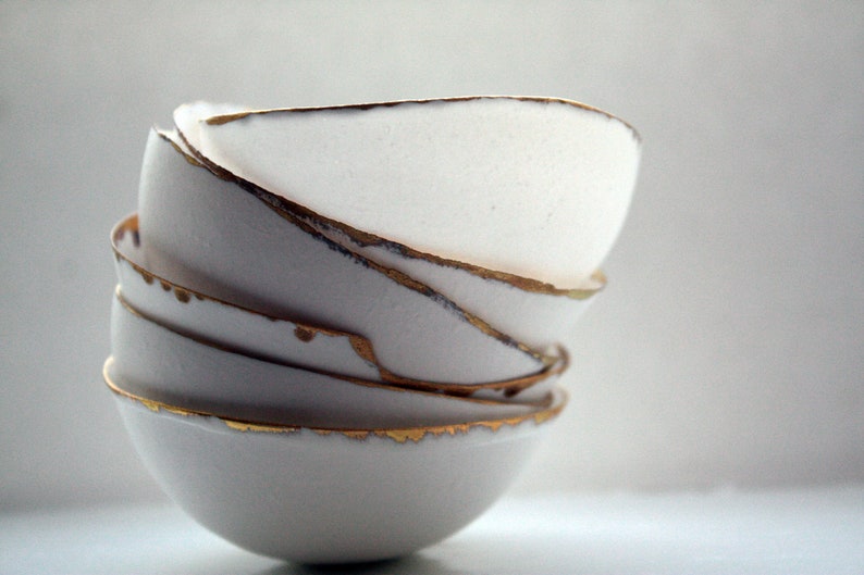 Fine bone china small stoneware bowl with real gold, white porcelain bowl, image 1