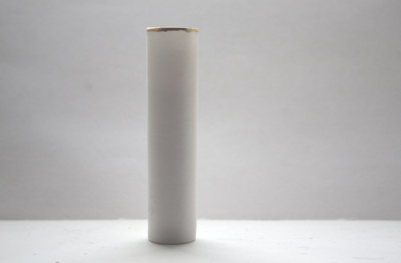 Thin tall tube vase made out of stoneware English fine bone china and real gold image 1