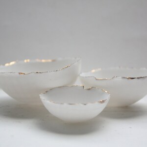 Set of 3 miniature English fine bone china nesting stoneware bowls with real gold. image 4