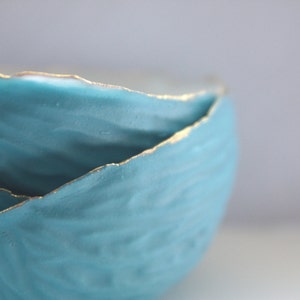 Big walnut shells from stoneware porcelain with blue exterior and real gold, ring dish ring holder image 3