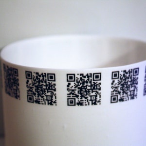 White porcelain vase. Stoneware English fine bone china round vessel & QR code ceramic transfer. Very thin and translucent. image 5