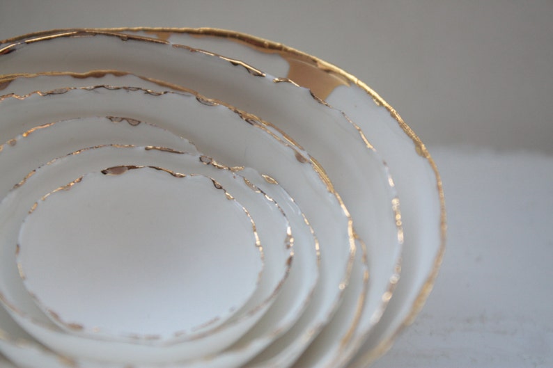 Set of 7 stoneware fine bone china nesting bowls with real gold. image 4