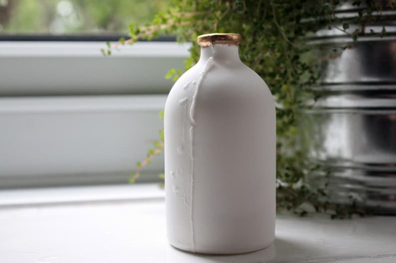 English fine bone china medium bottle with real gold apothecary bottle bud vase image 2