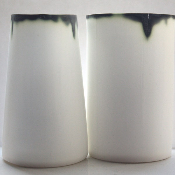 Stoneware white vase in English fine bone china with burnt effect rims