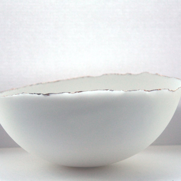Very large pure white bowl made from English fine bone china and gold trimming.