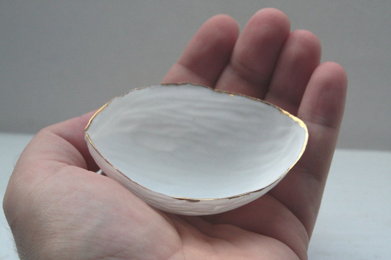 Big walnut shells from stoneware fine bone china and real gold ring dish ring holder image 2