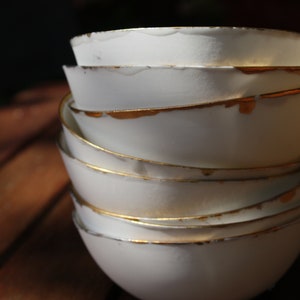 Fine bone china small stoneware bowl with real gold, white porcelain bowl, image 9
