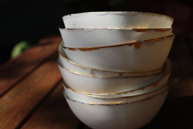 Fine bone china small stoneware bowl with real gold, white porcelain bowl, image 9