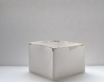 Big snow white cube made from English fine bone china and real gold rims - geometric decor