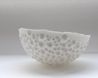 White textured bowl. White English fine bone china stoneware bowl with a unique textured surface - ring dish - ring holder