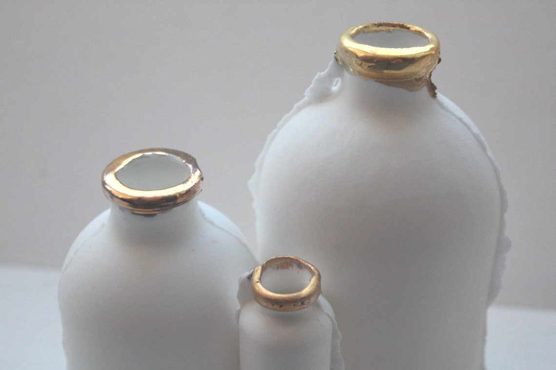 Trio of English Fine Bone China Bottles With Gold Rims Etsy