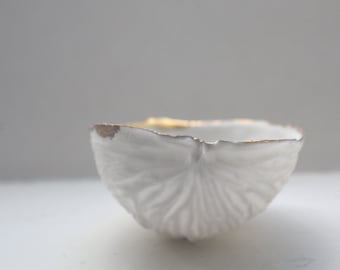 Big walnut shells from stoneware fine bone china and real gold - ring dish - ring holder