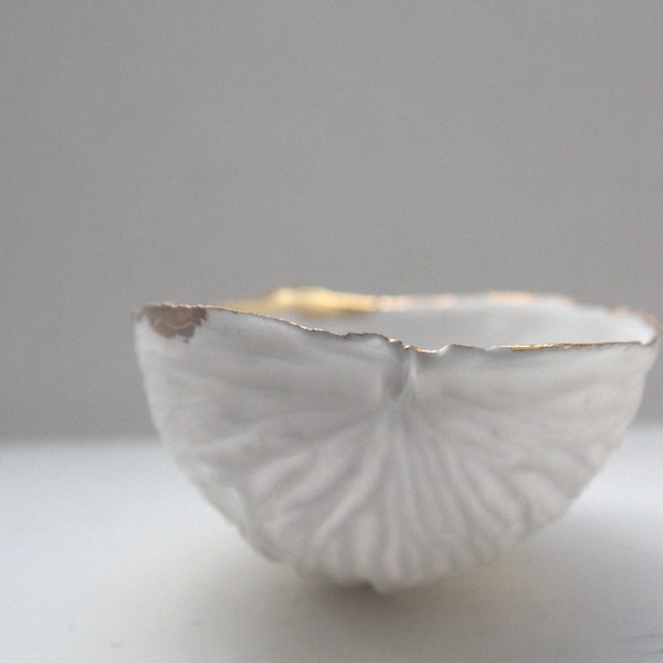 Big walnut shells from stoneware fine bone china and real gold - ring dish - ring holder