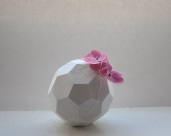 Honeycomb white vase made from stoneware fine bone china - hexagonal polyhedron - geometric decor