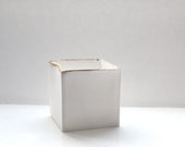 Small snow white cube made from English fine bone china and real gold rims - geometric decor