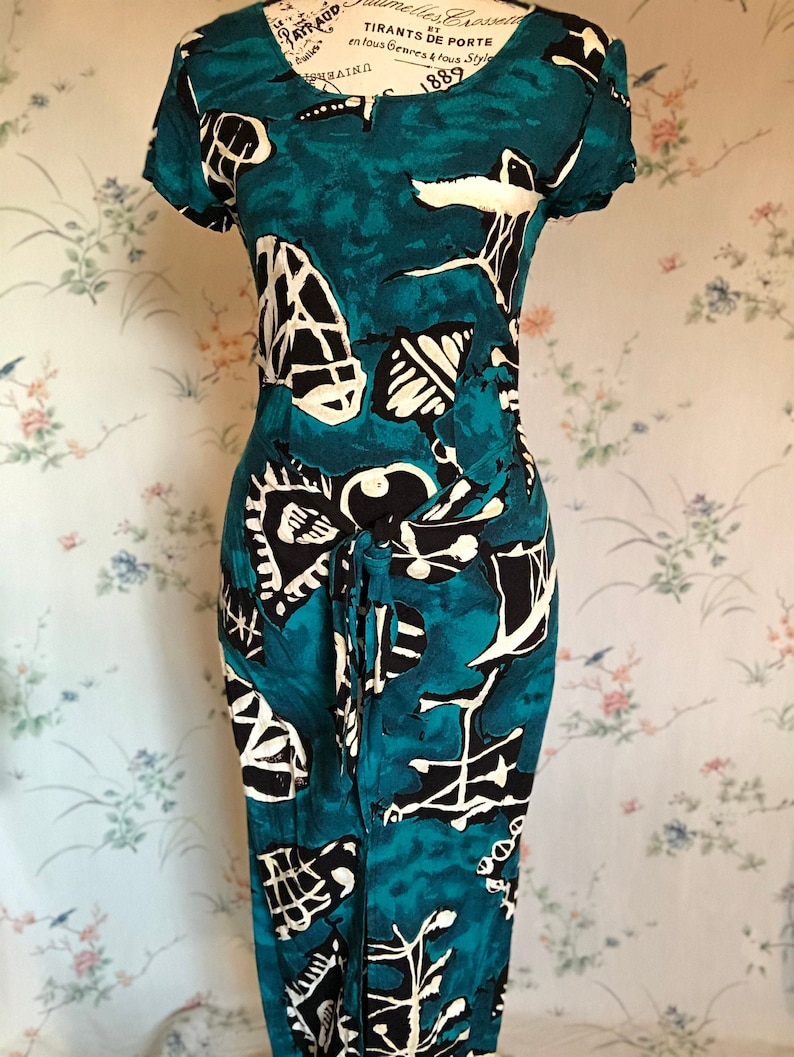 Teal Abstract Wrap Dress
