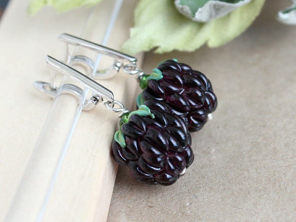 Glass Blackberry Earrings Handmade Murano Glass Fruit Earrings Etsy