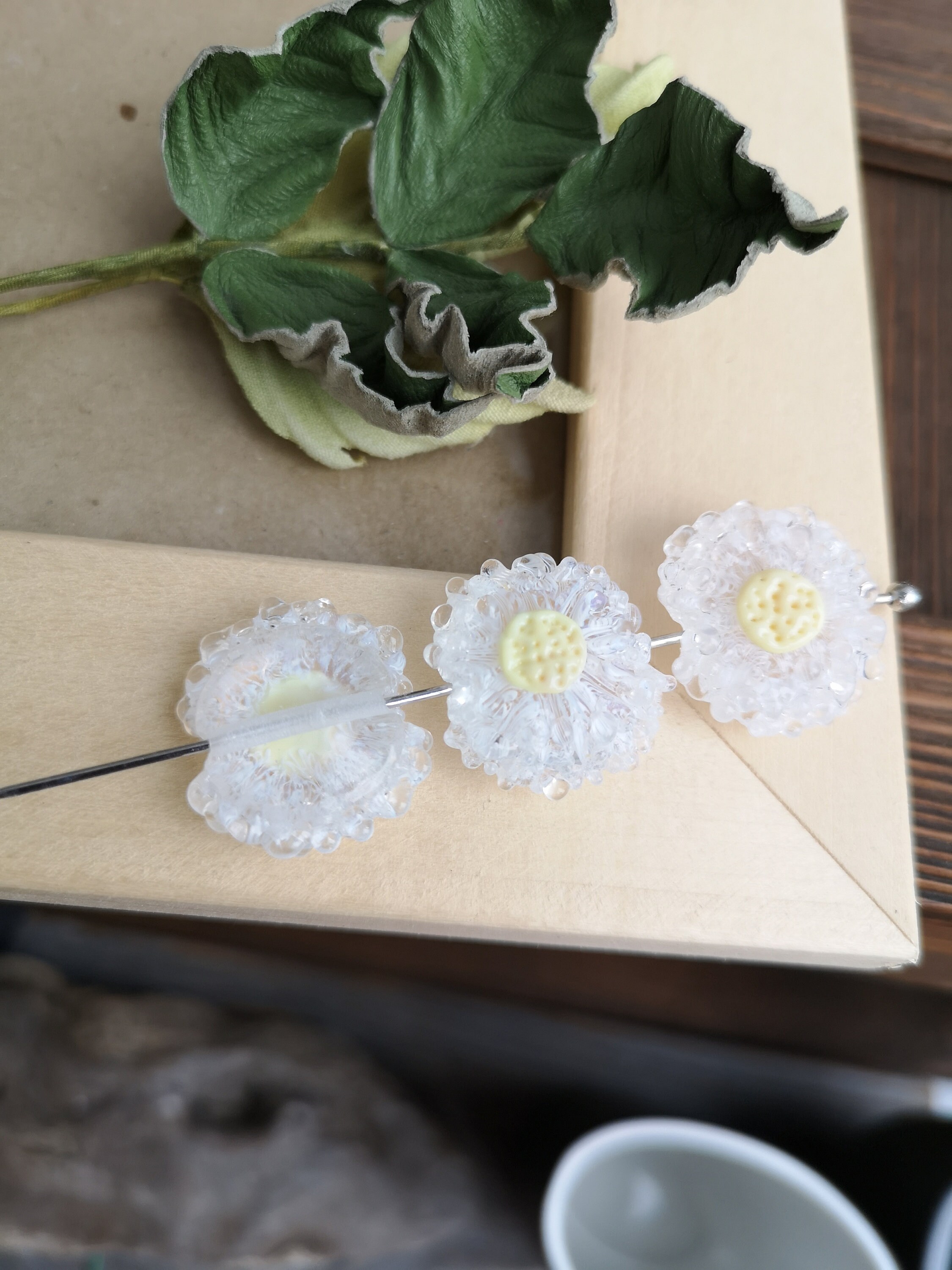 Dandelion Beads 1pcs Glass Beads Lampwork Flower Beads Etsy