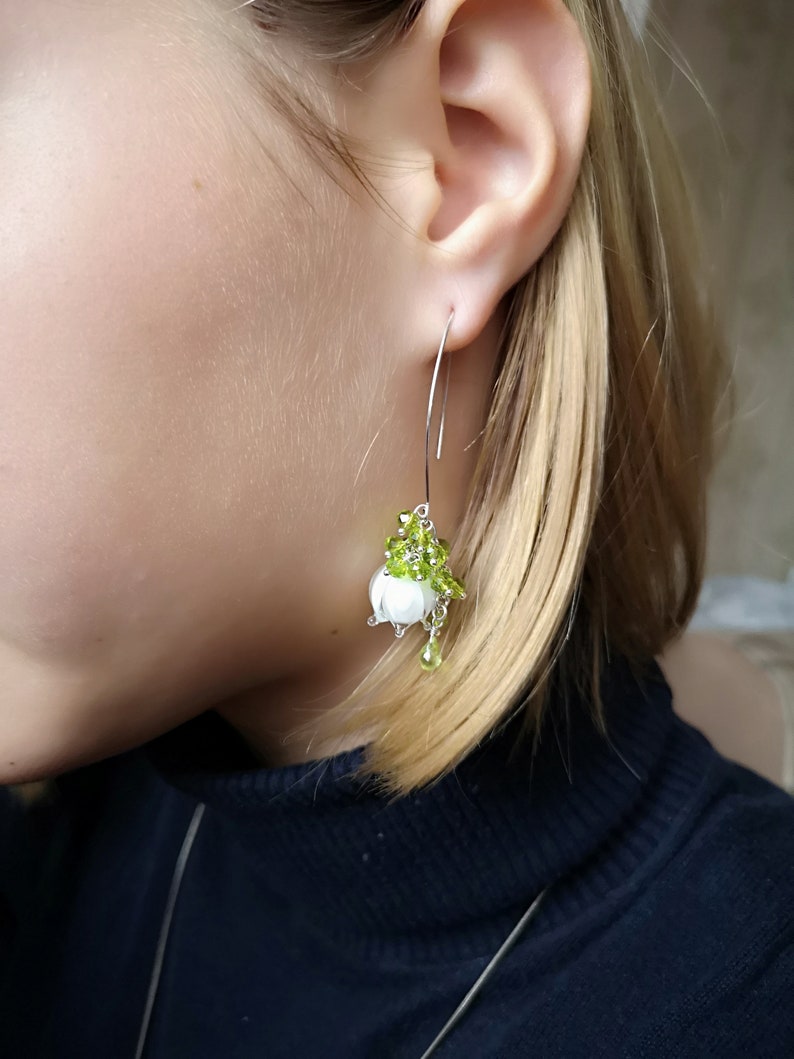 Lily of the Valley Earrings Lampwork Flower Earrings Etsy