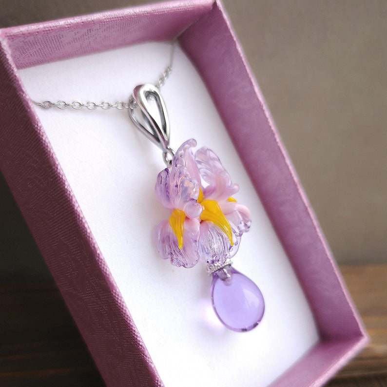 Iris Flower necklace Dainty flower necklace floral jewelry Etsy