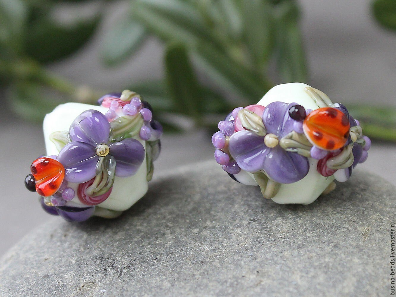 Lampwork Flower Beads Set of 2 pc Flower Beads Glass Flower Etsy