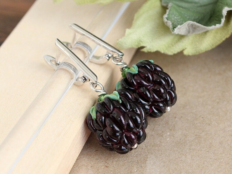 Glass Blackberry Earrings Handmade Murano Glass Fruit Earrings Etsy