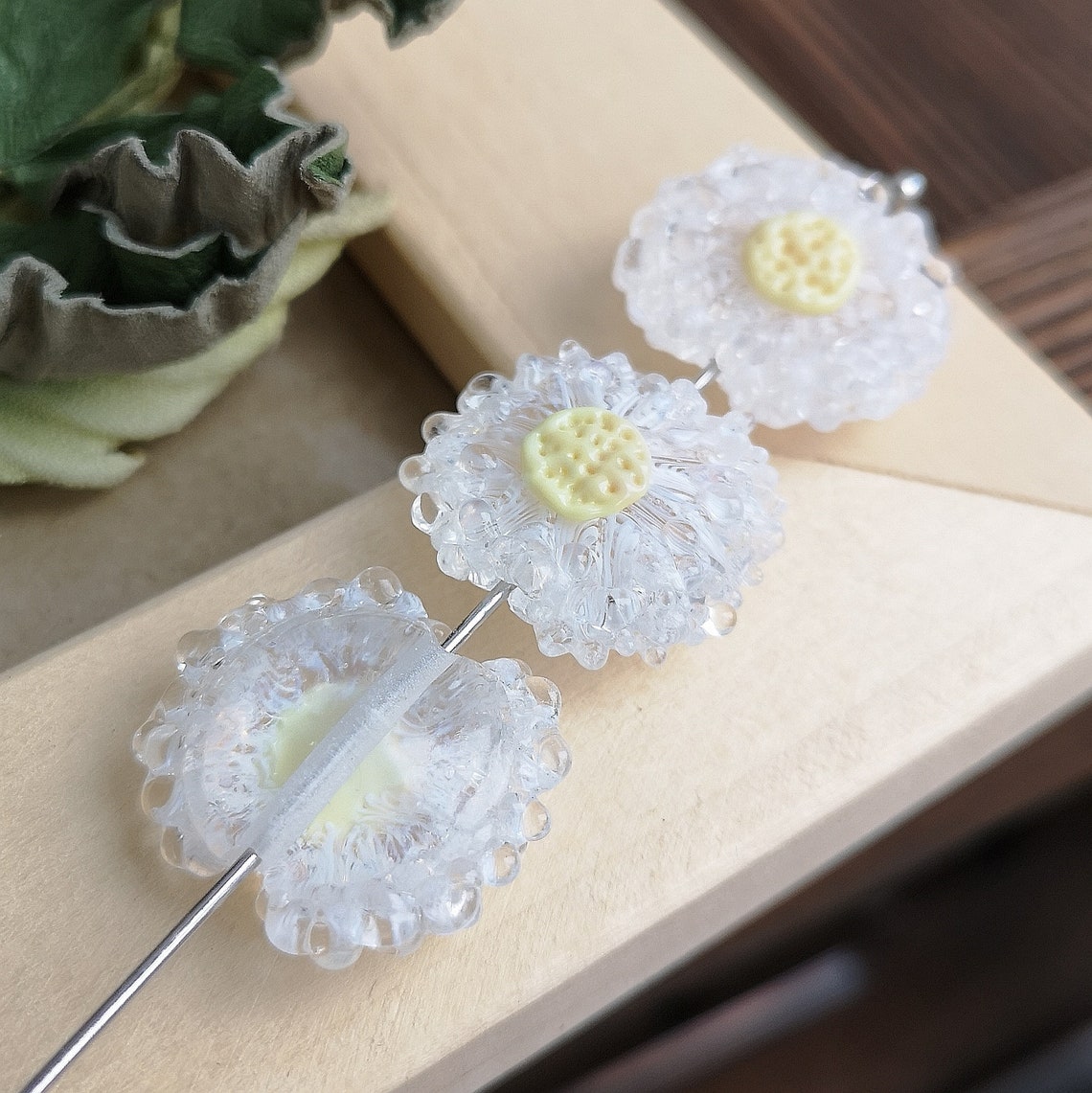 Dandelion Beads 1pcs Glass Beads Lampwork Flower Beads Etsy