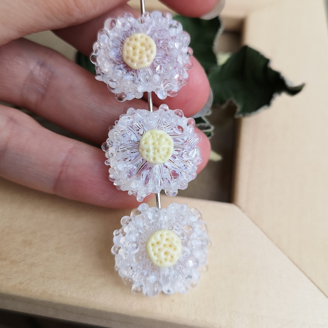 Dandelion Beads 1pcs Glass Beads Lampwork Flower Beads Etsy