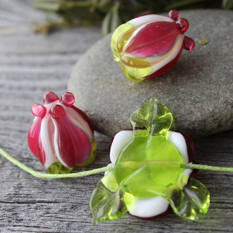 Handmade Lampwork Flower Beads set of 3 pc Glass Flower Etsy
