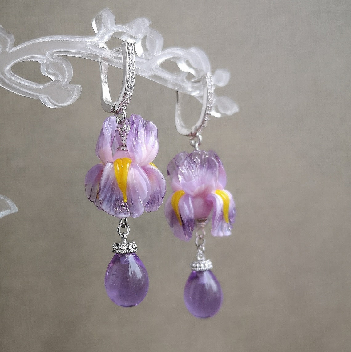 Blossom earrings Iris flower earrings Etsy