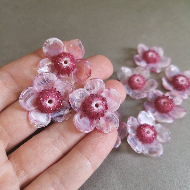 Lampwork Flower Beads Pink Flower 1 pcsLampwork Glass Beads Etsy