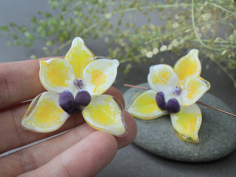 Lampwork Glass Beads Orchid Handmade Beads Orchid Flower Etsy