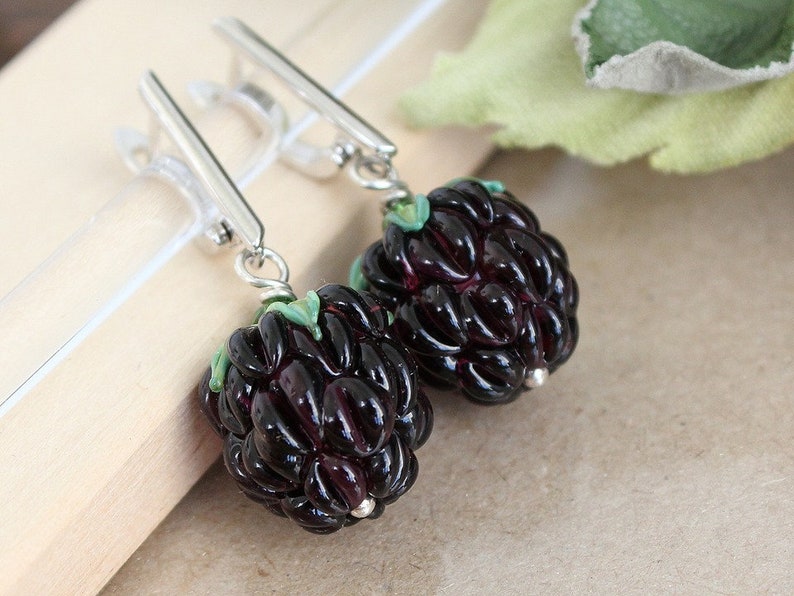 Glass Blackberry Earrings Handmade Murano Glass Fruit Earrings Etsy