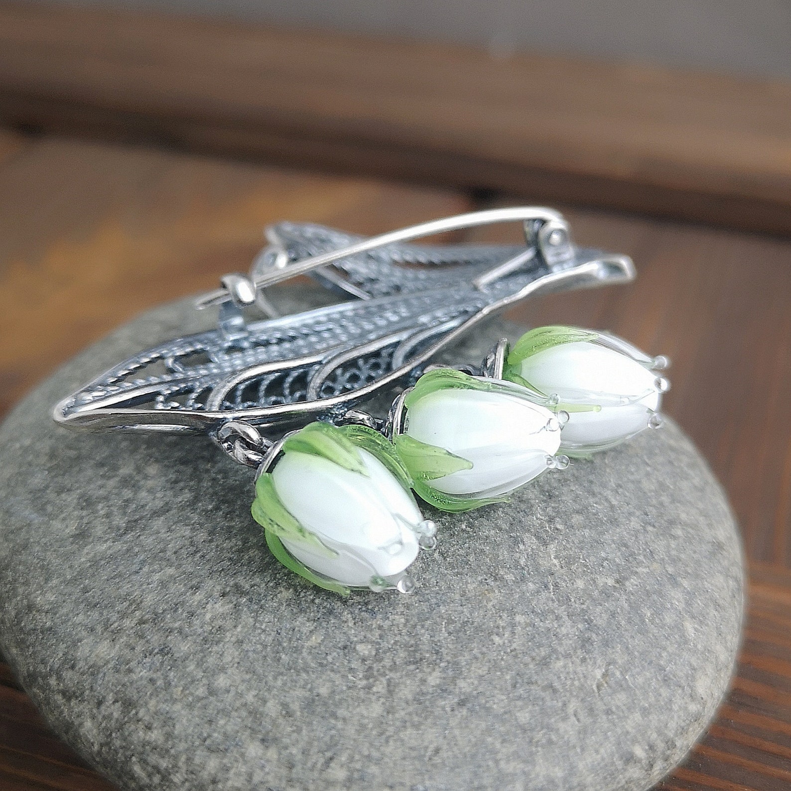 Silver Brooch Lily of the valley jewelry white womens brooch Etsy
