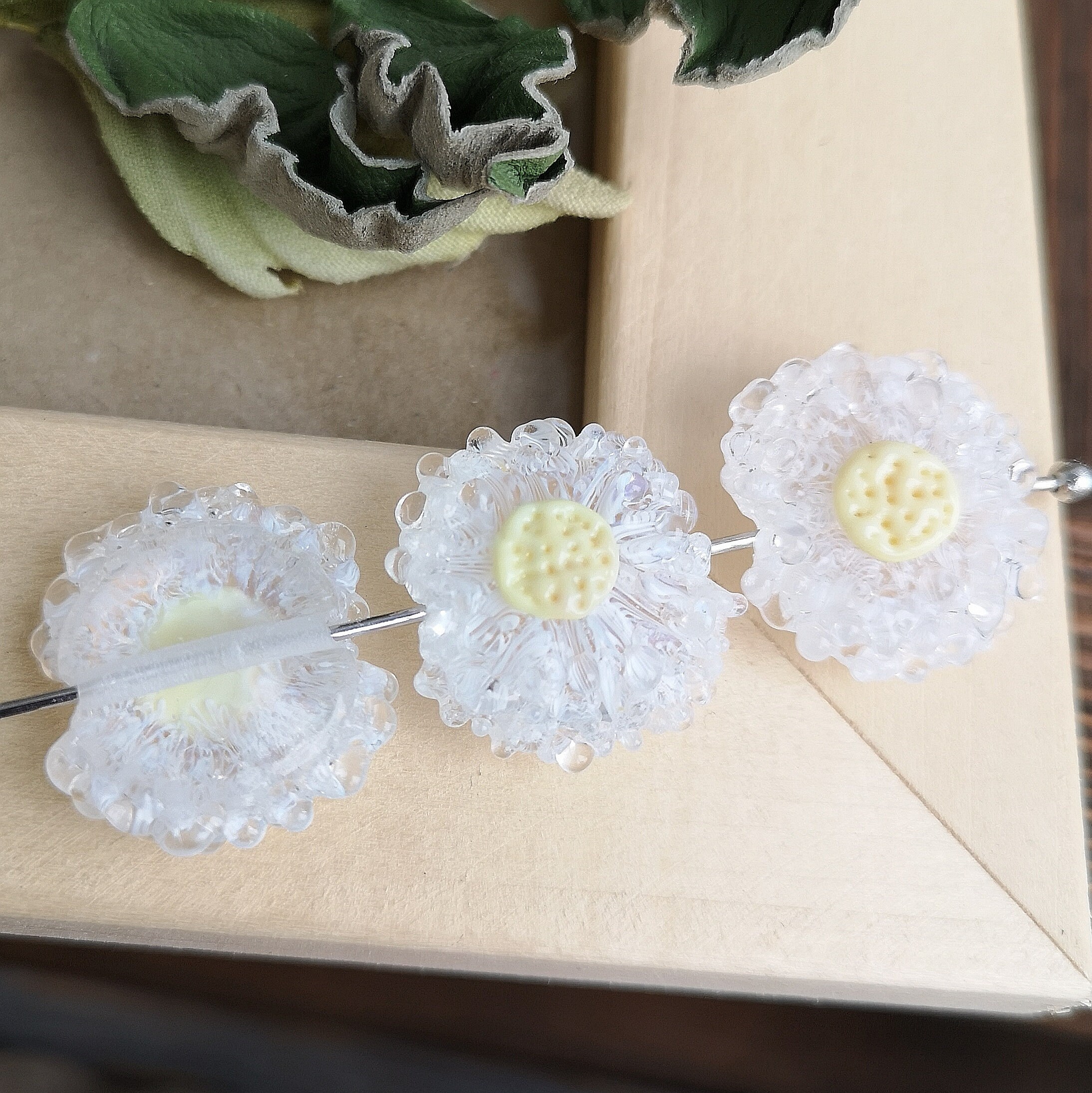 Dandelion Beads 1pcs Glass Beads Lampwork Flower Beads Etsy