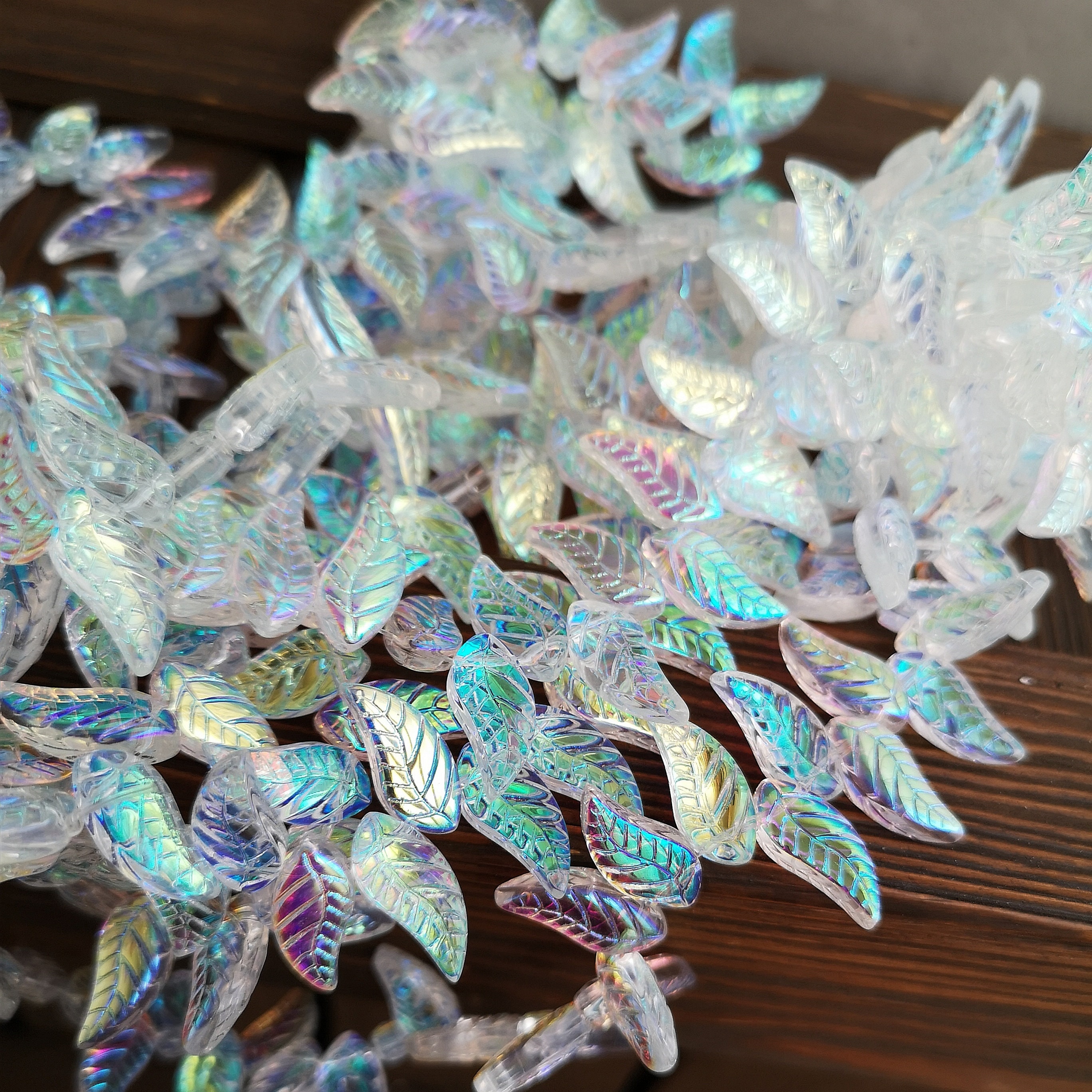 Glass Leaf Beads Rainbow transparent 18mm x 8mm Glass Leaves | Etsy