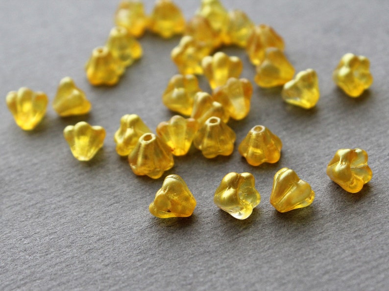 Flower Czech glass Beads 30Pc Czech Glass Yellow Flower Etsy