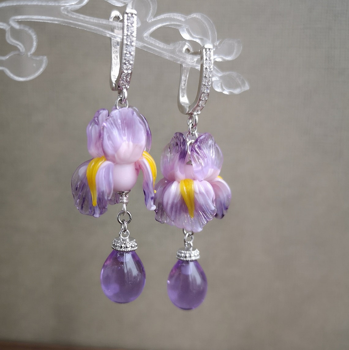 Blossom earrings Iris flower earrings Etsy