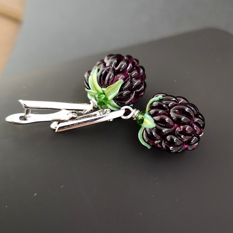 Glass Blackberry Earrings Handmade Murano Glass Fruit Earrings Etsy
