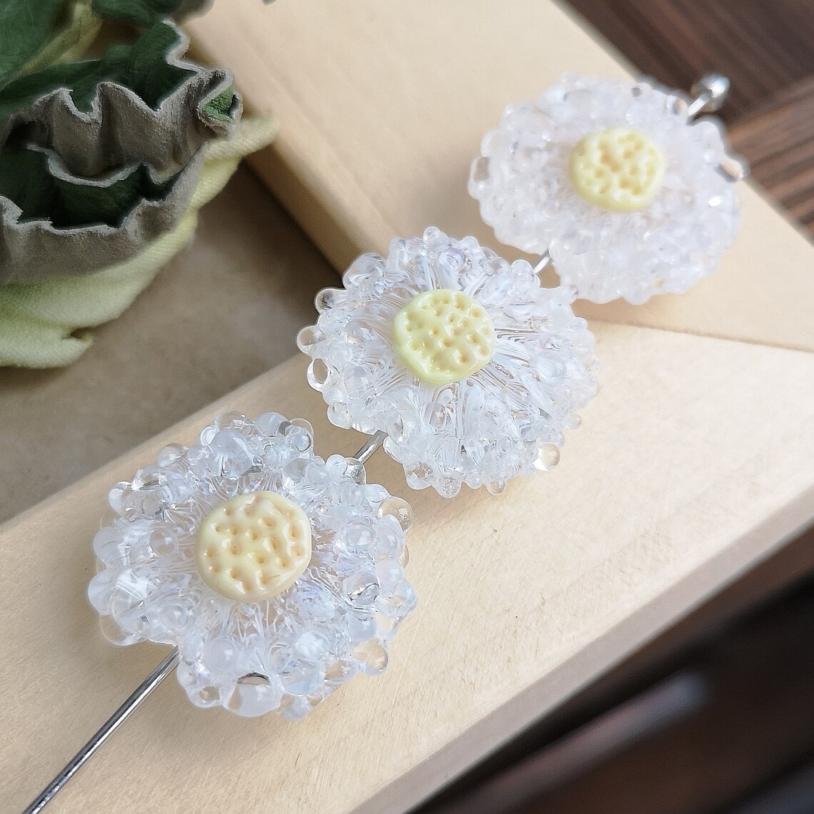 Dandelion Beads 1pcs Glass Beads Lampwork Flower Beads Etsy
