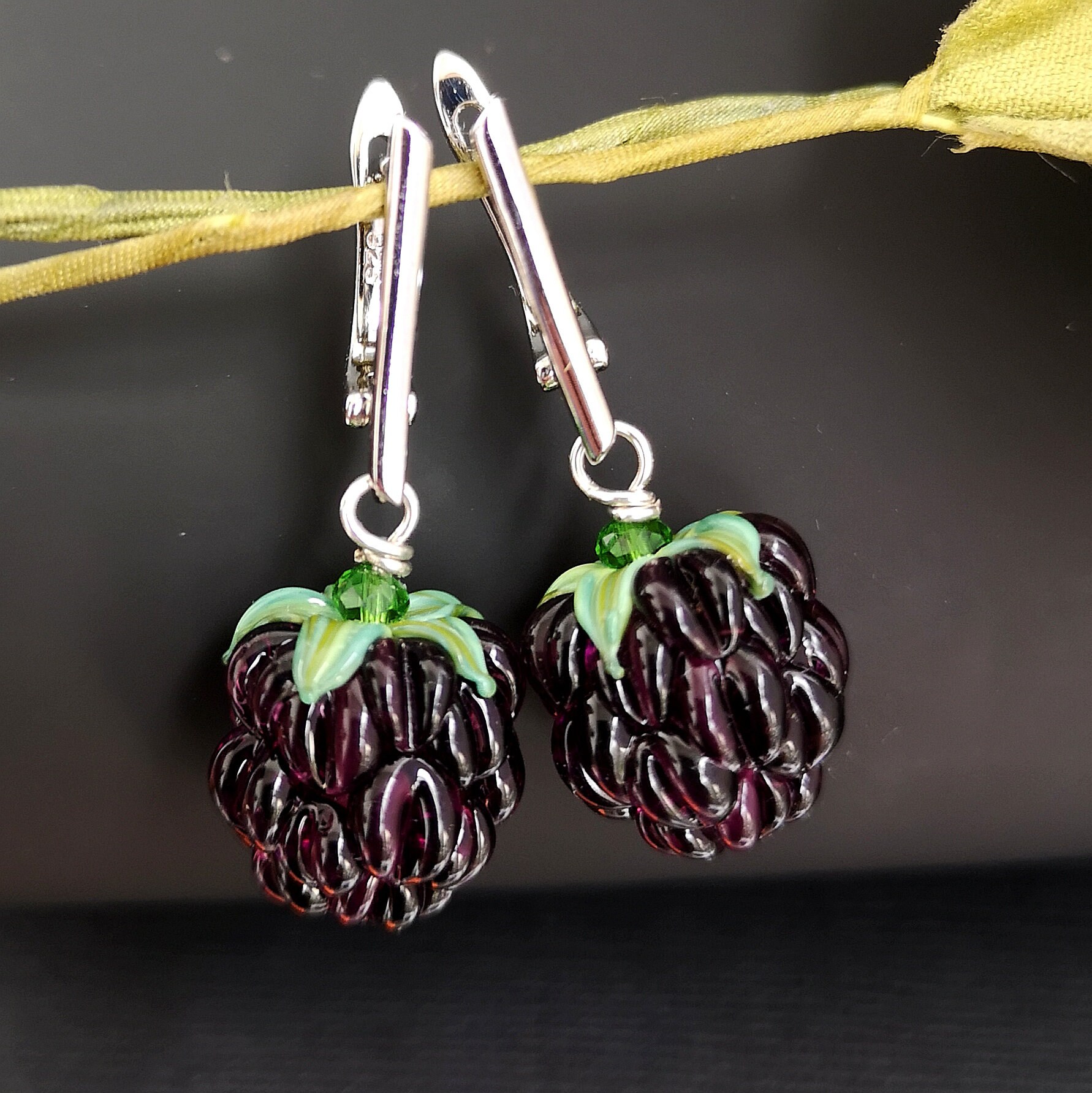 Glass Blackberry Earrings Handmade Murano Glass Fruit Earrings Etsy