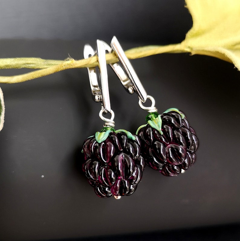 Glass Blackberry Earrings Handmade Murano Glass Fruit Earrings Etsy