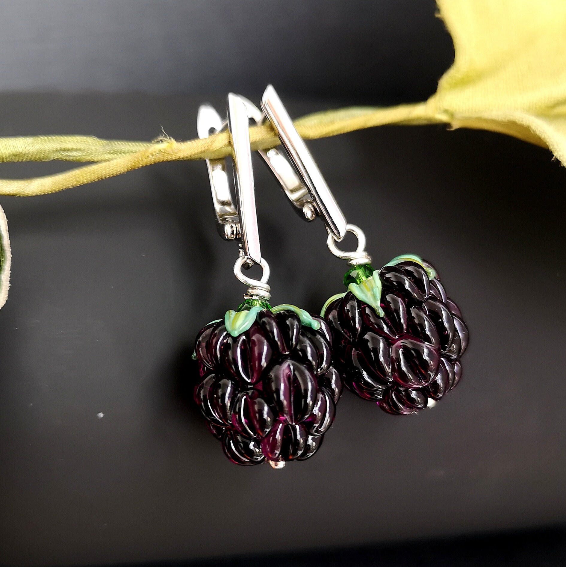 Glass Blackberry Earrings Handmade Murano Glass Fruit Earrings Etsy