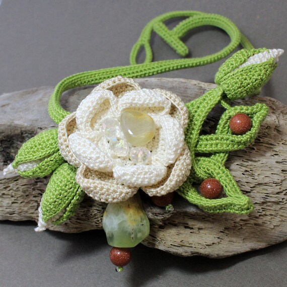 Crochet Necklace Flower Crochet Necklace Oya necklace Etsy