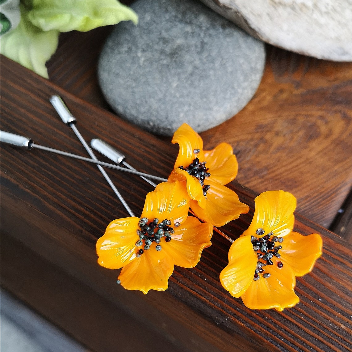 Orange Poppy Flower Brooch Pin 1 pcs Lampwork Flower Brooch Etsy